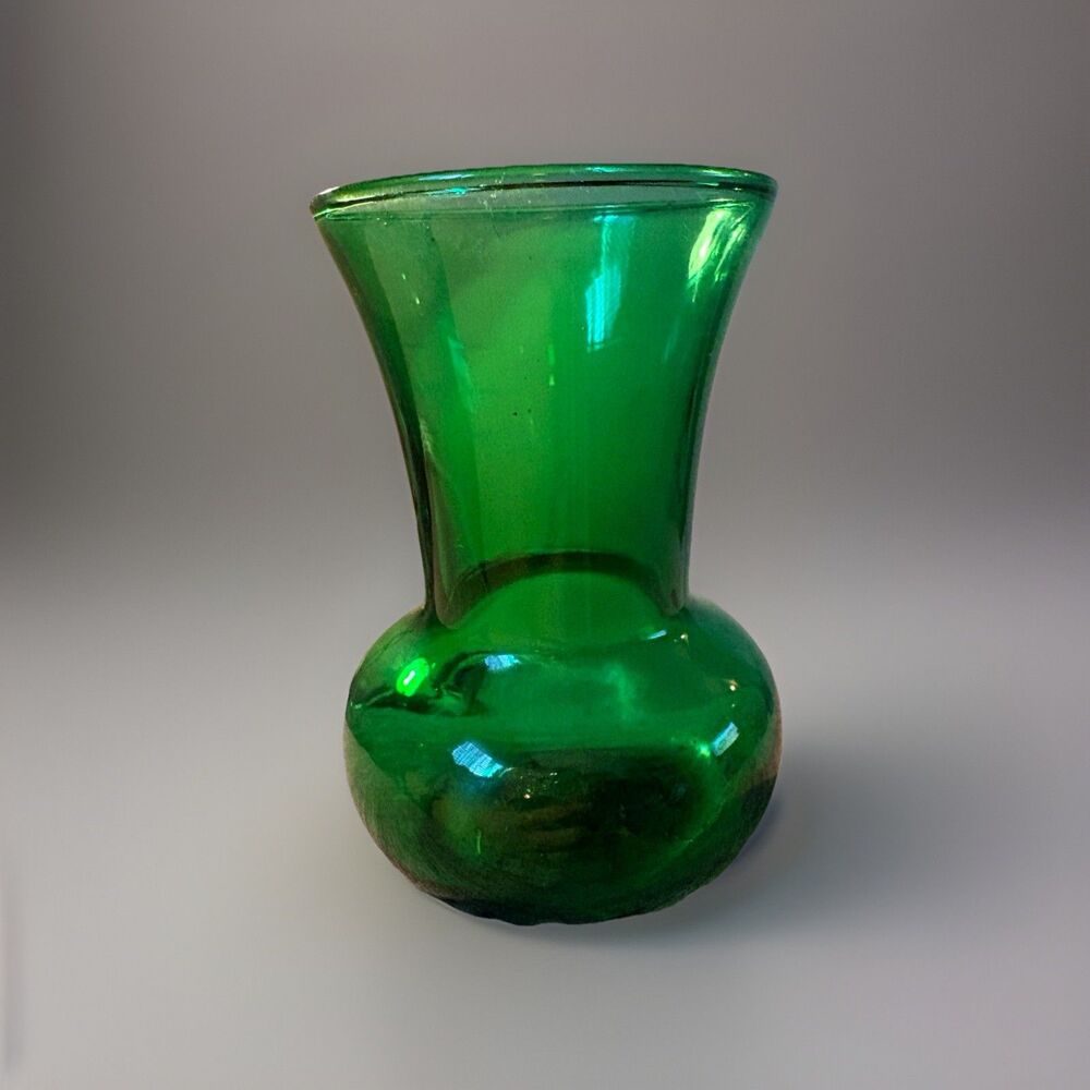 Anchor Hocking Forest Green Small Bud Vase MCM 4 Inch Vintage